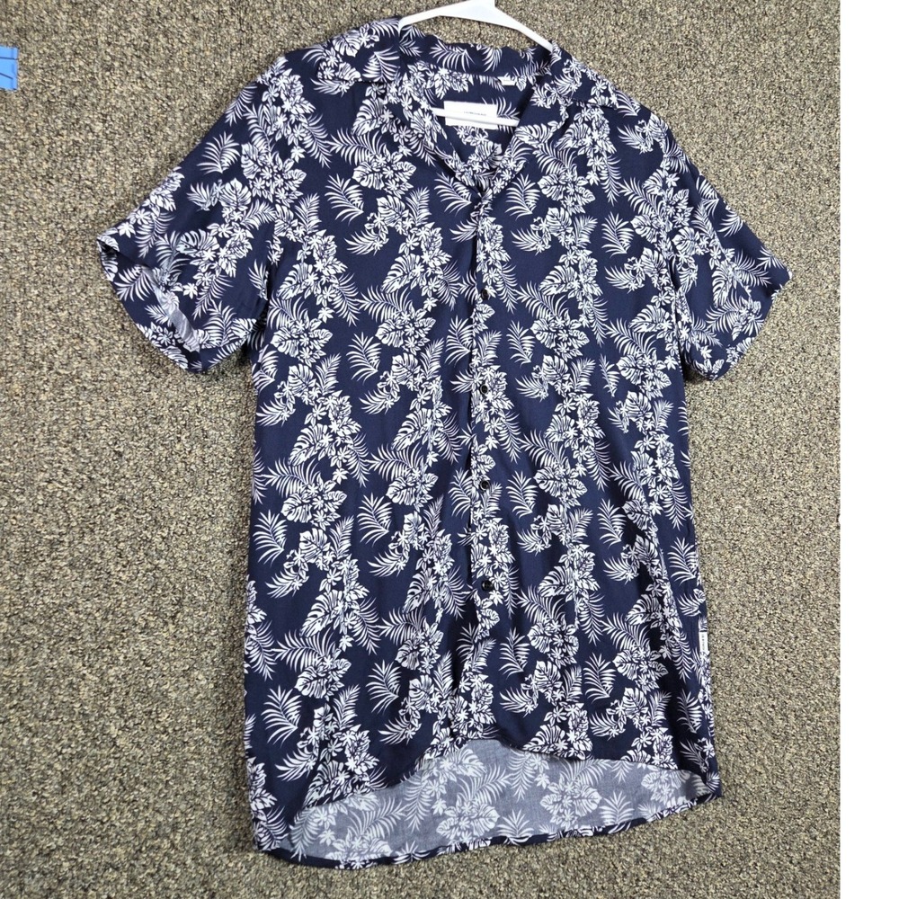 J.B. Mittwoch Hawaiian Shirt Mens Small Navy Blue Howe Floral Viscose Italy - Picture 3 of 9
